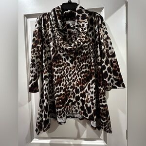 New Directions Animal Print Cowl Neck Top
